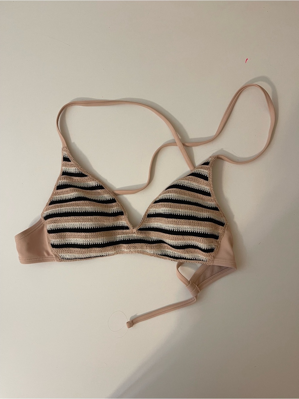 wild fable Striped Knit Triangle Bralette - Nude, Black, Cream
